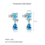 925 Sterling Silver Emerald Cut and Pear Blue CZ Drop Earrings 40200766