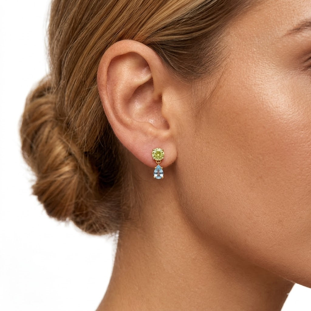 925 Sterling Silver Aquamarine CZ Drop Earrings 40200768