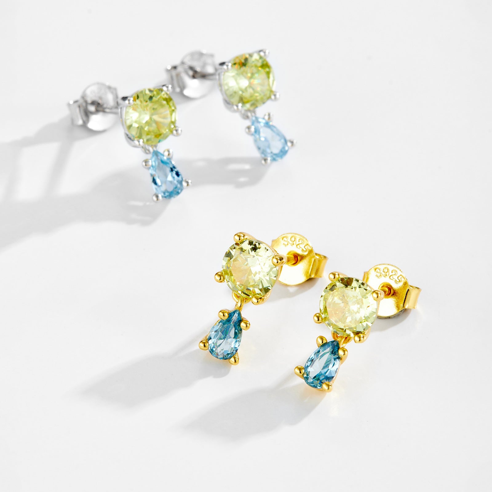 925 Sterling Silver Aquamarine CZ Drop Earrings 40200768