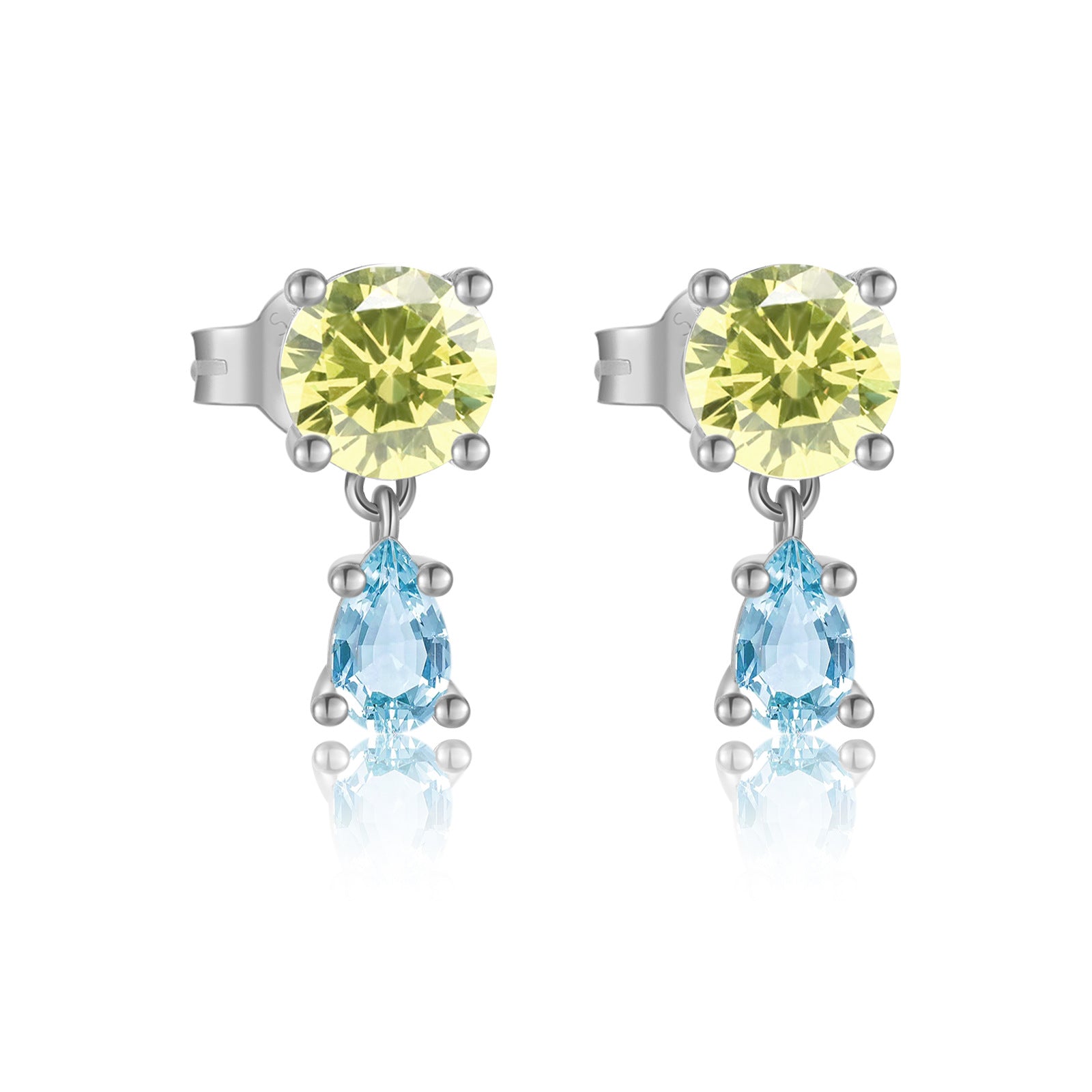 925 Sterling Silver Aquamarine CZ Drop Earrings 40200768