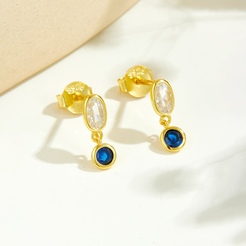 925 Sterling Silver Oval and Blue Round CZ Bezel Drop Earrings 40200770