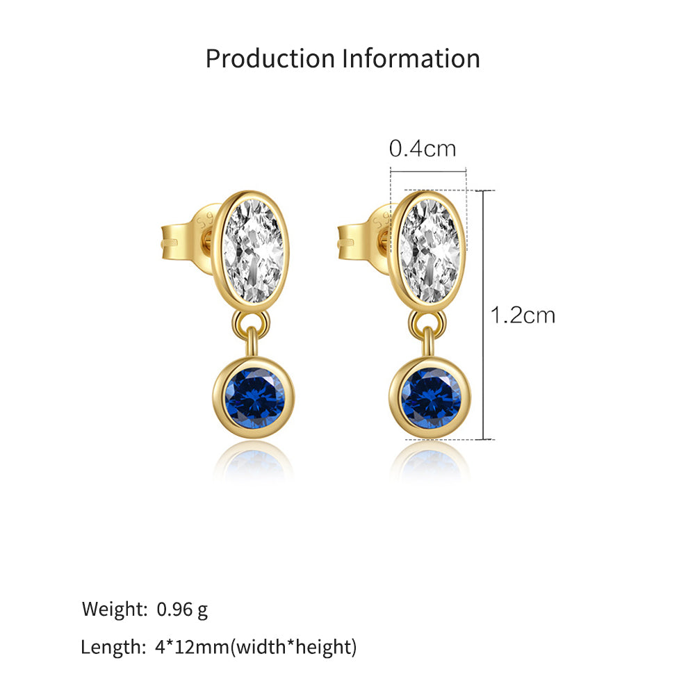 925 Sterling Silver Oval and Blue Round CZ Bezel Drop Earrings 40200770