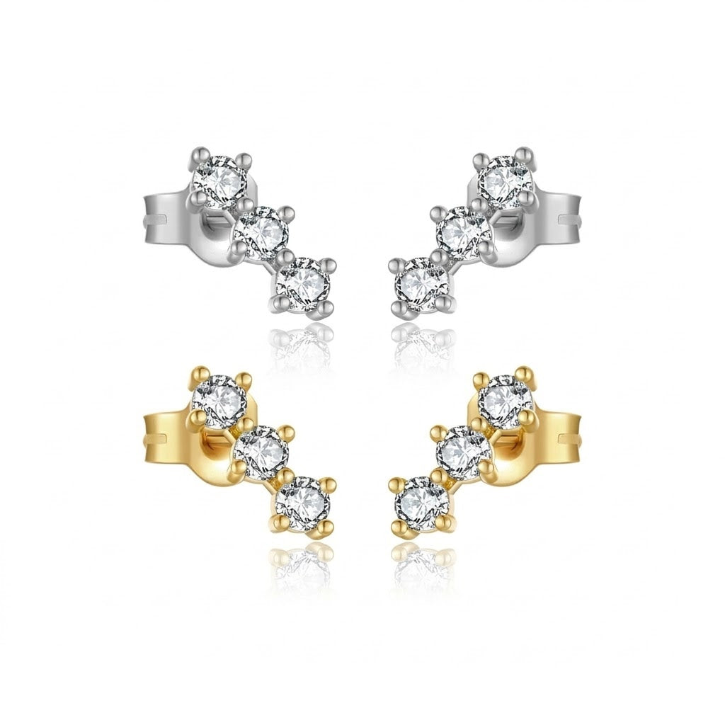 925 Sterling Silver Triple Round CZ Curved Crawler Stud Earrings 40200771