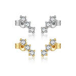 925 Sterling Silver Triple Round CZ Curved Crawler Stud Earrings 40200771