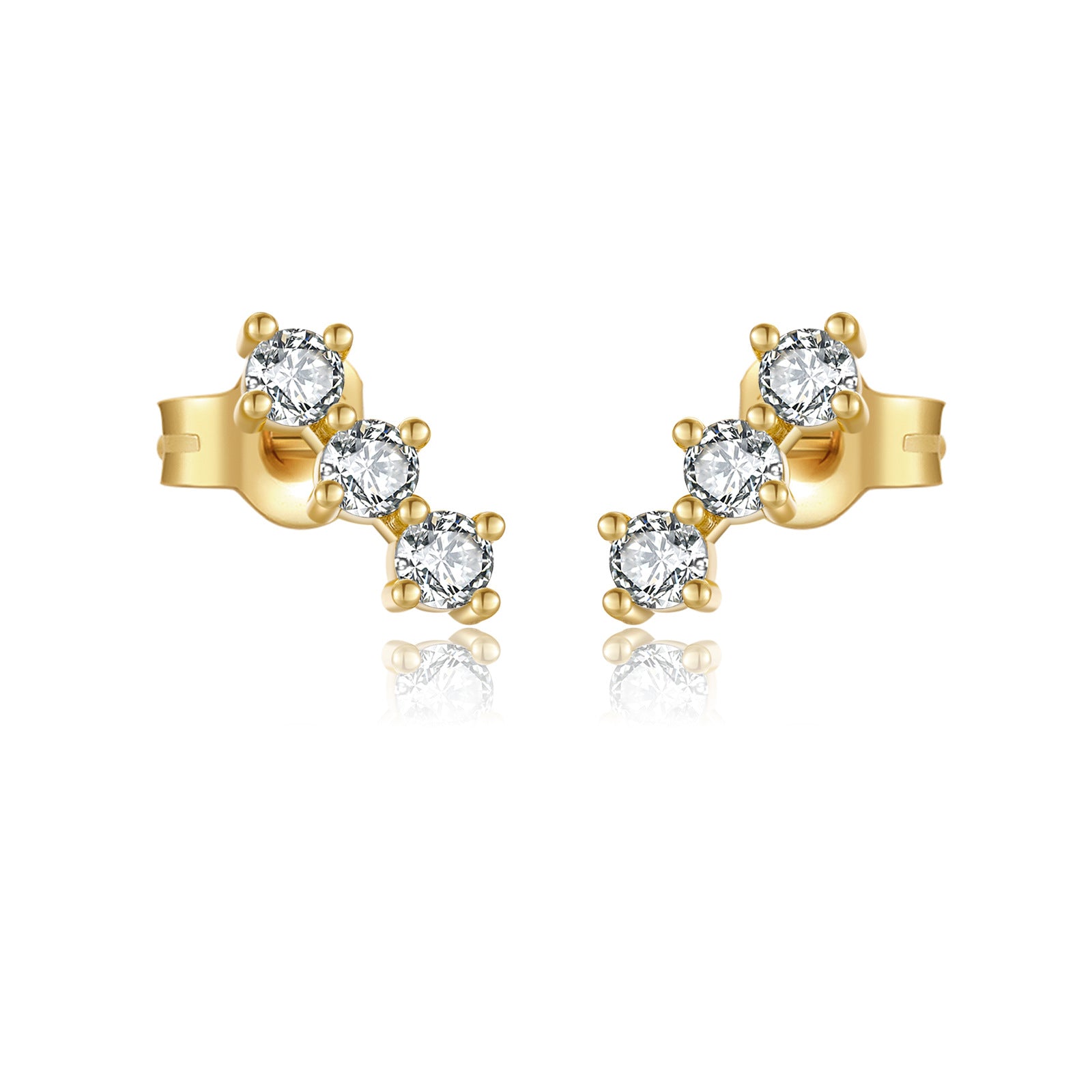 925 Sterling Silver Triple Round CZ Curved Crawler Stud Earrings 40200771