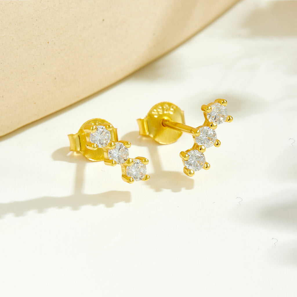 925 Sterling Silver Triple Round CZ Curved Crawler Stud Earrings 40200771
