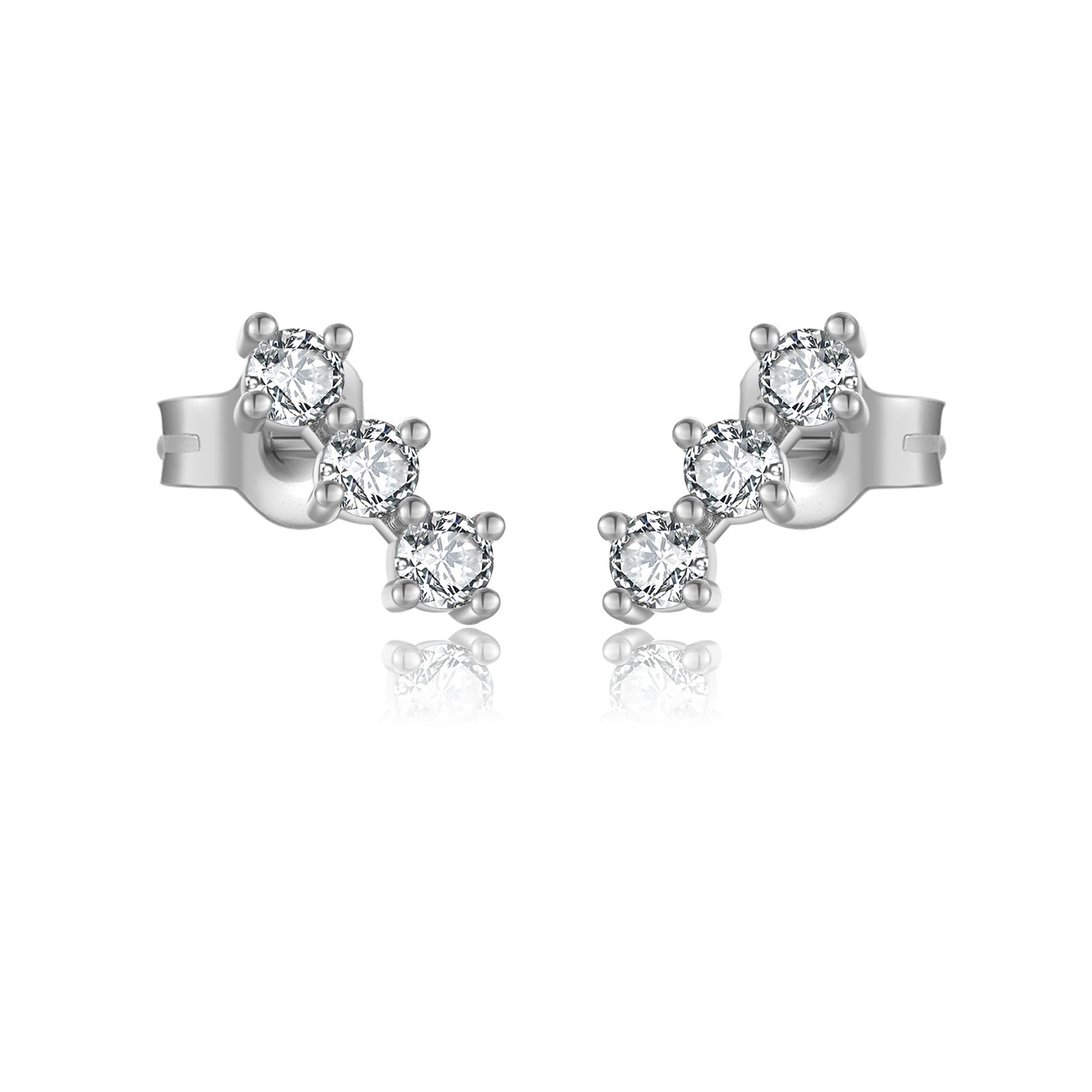 925 Sterling Silver Triple Round CZ Curved Crawler Stud Earrings 40200771