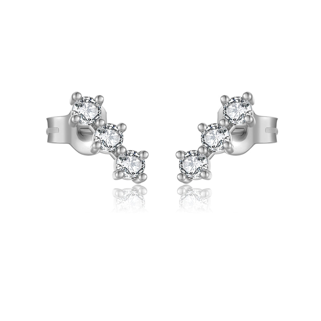 925 Sterling Silver Triple Round CZ Curved Crawler Stud Earrings 40200771
