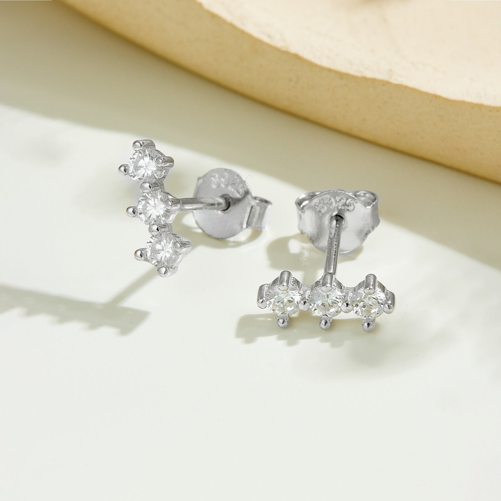925 Sterling Silver Triple Round CZ Curved Crawler Stud Earrings 40200771