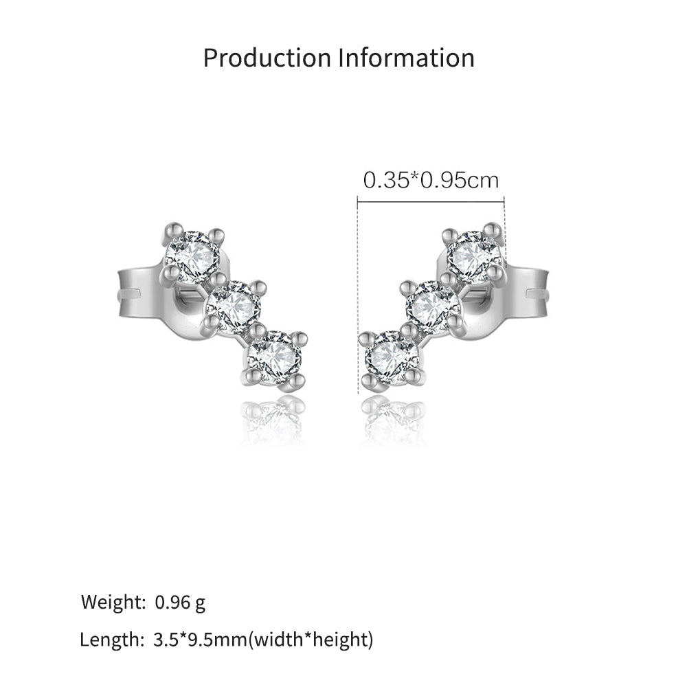 925 Sterling Silver Triple Round CZ Curved Crawler Stud Earrings 40200771