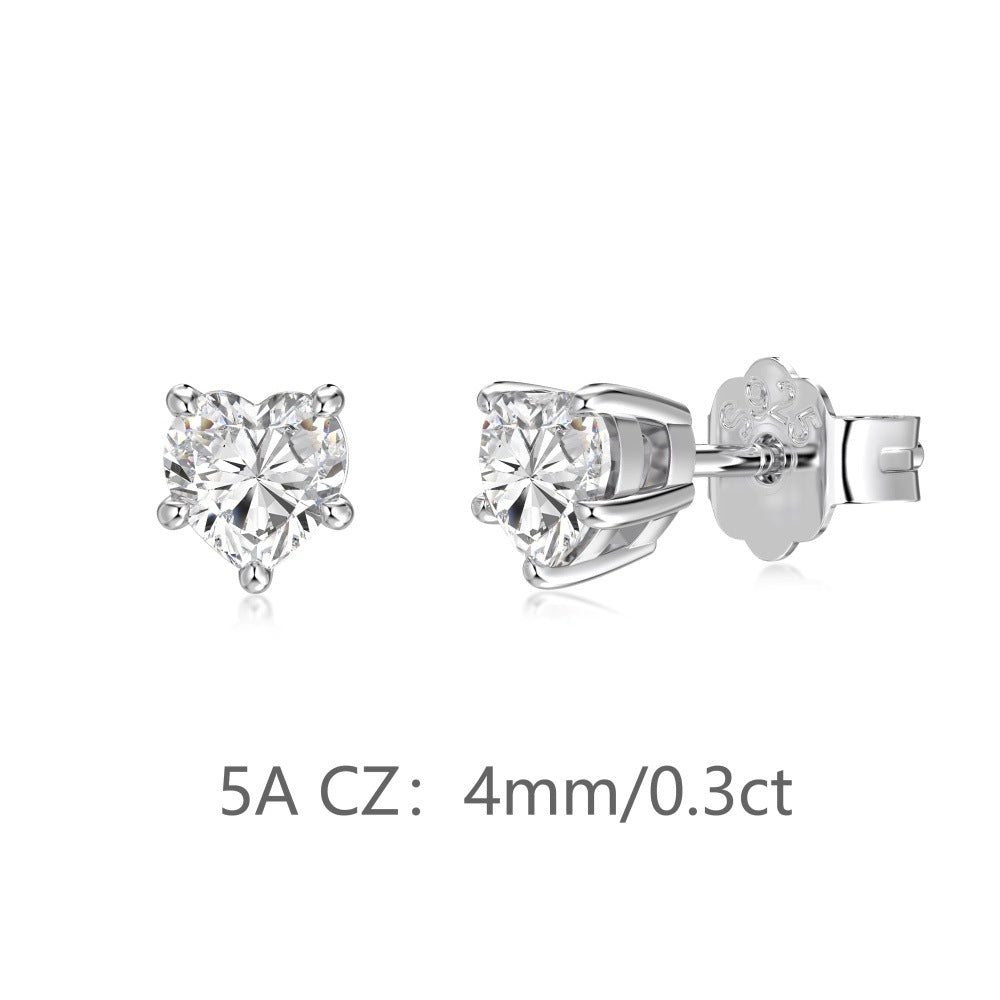 925 Sterling Silver Heart Cut White CZ Stud Earrings 40200776