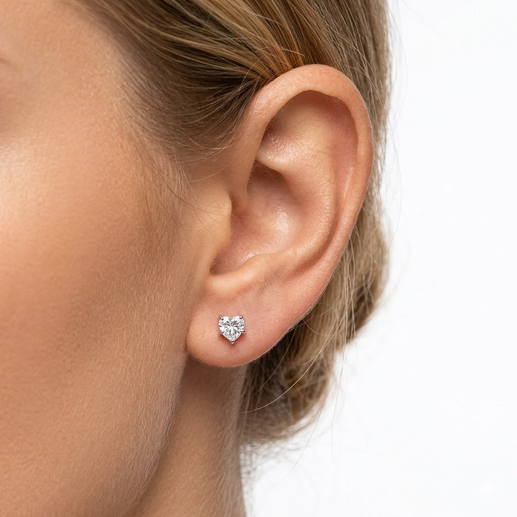 925 Sterling Silver Heart Cut White CZ Stud Earrings 40200776