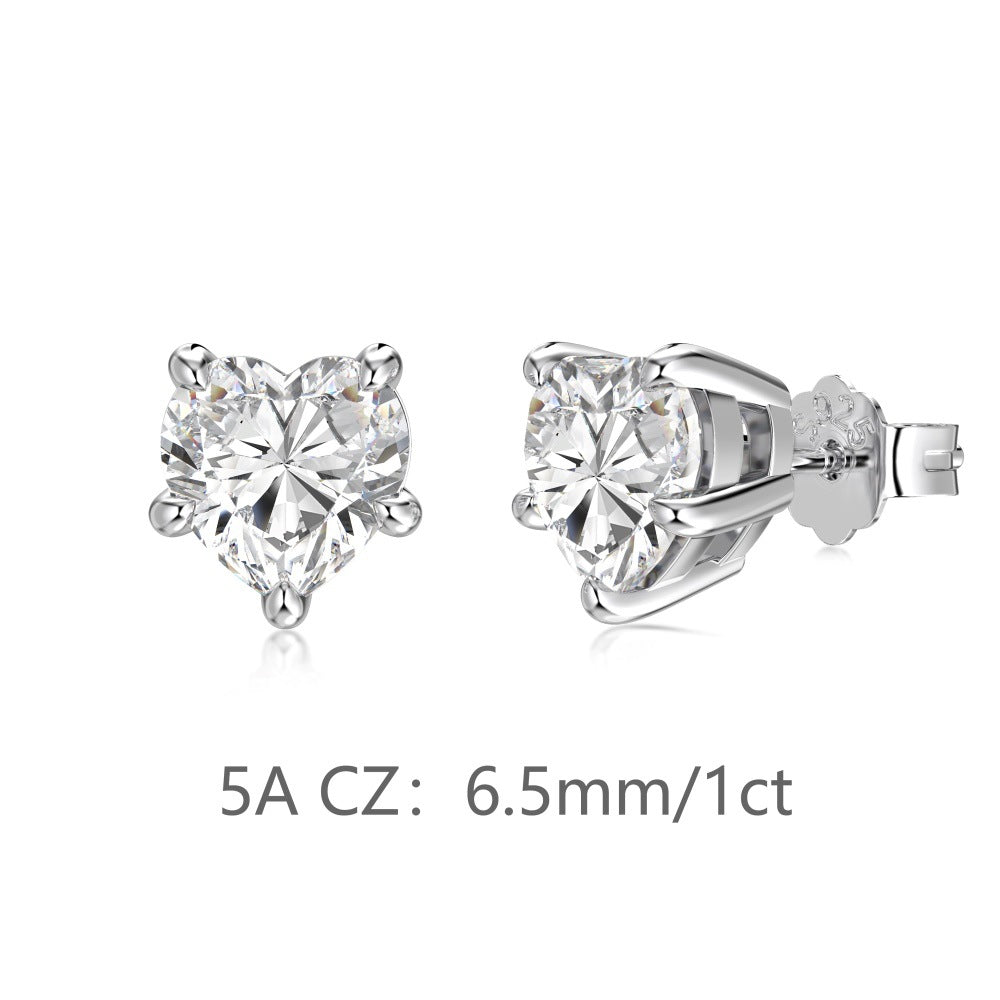 925 Sterling Silver Heart Cut White CZ Stud Earrings 40200776