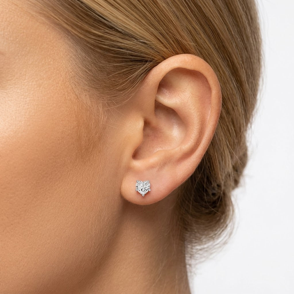 925 Sterling Silver Heart Cut White CZ Stud Earrings 40200776
