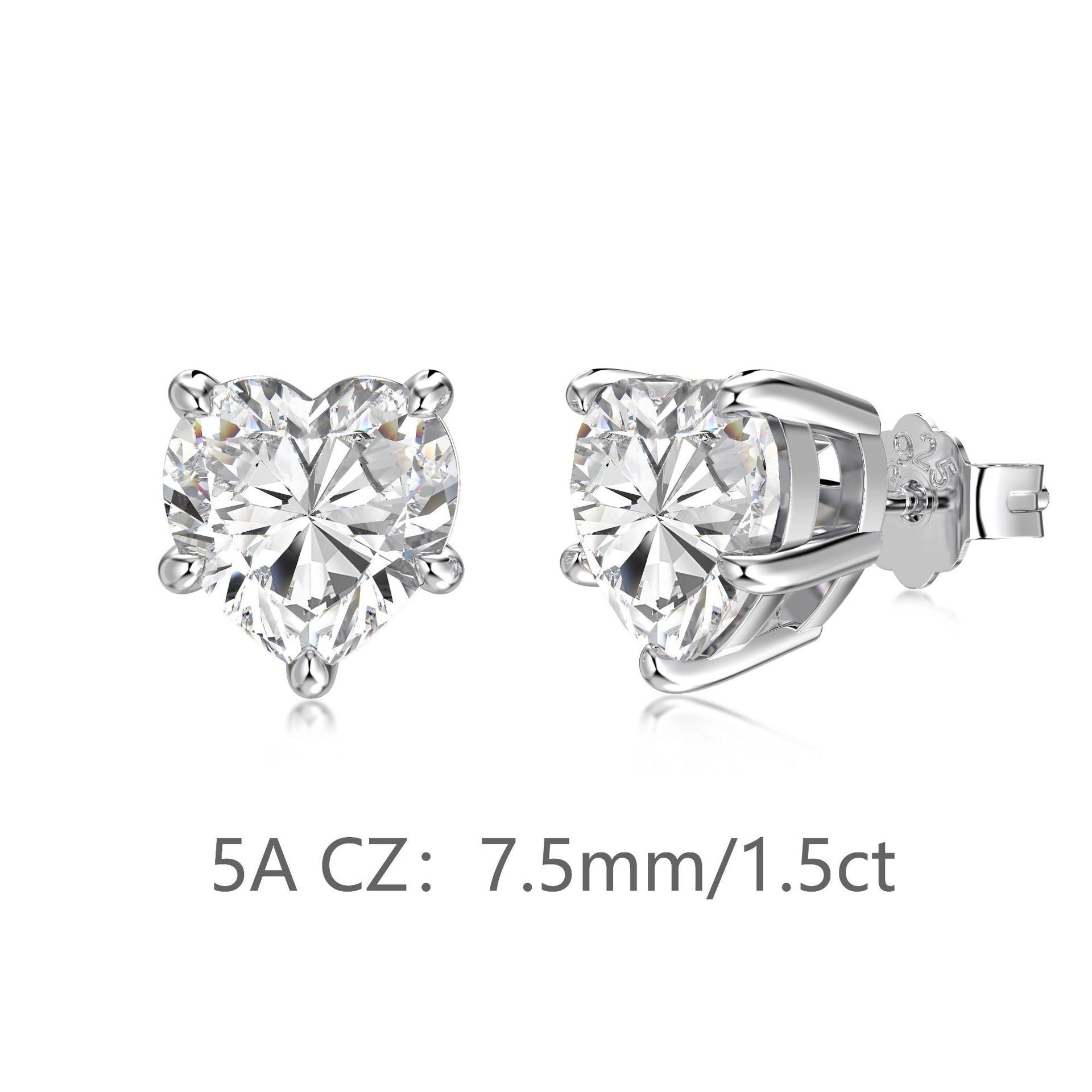 925 Sterling Silver Heart Cut White CZ Stud Earrings 40200776
