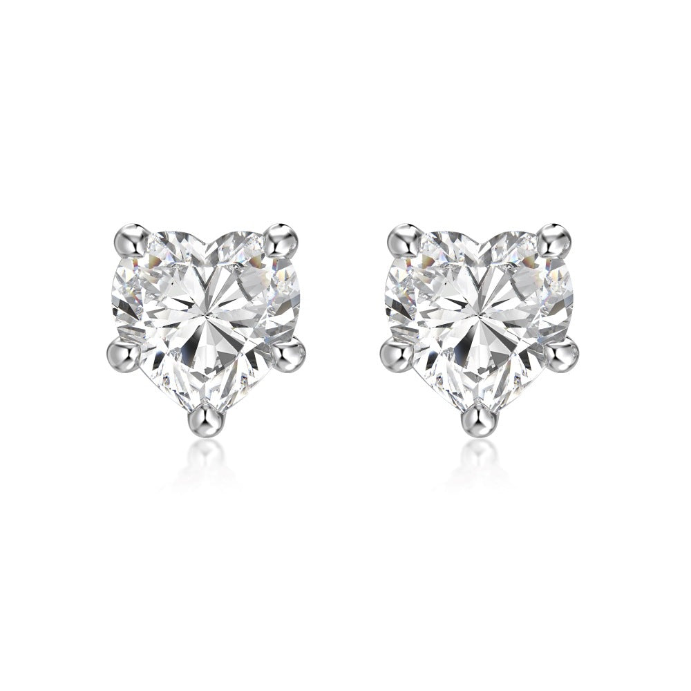 925 Sterling Silver Heart Cut White CZ Stud Earrings 40200776