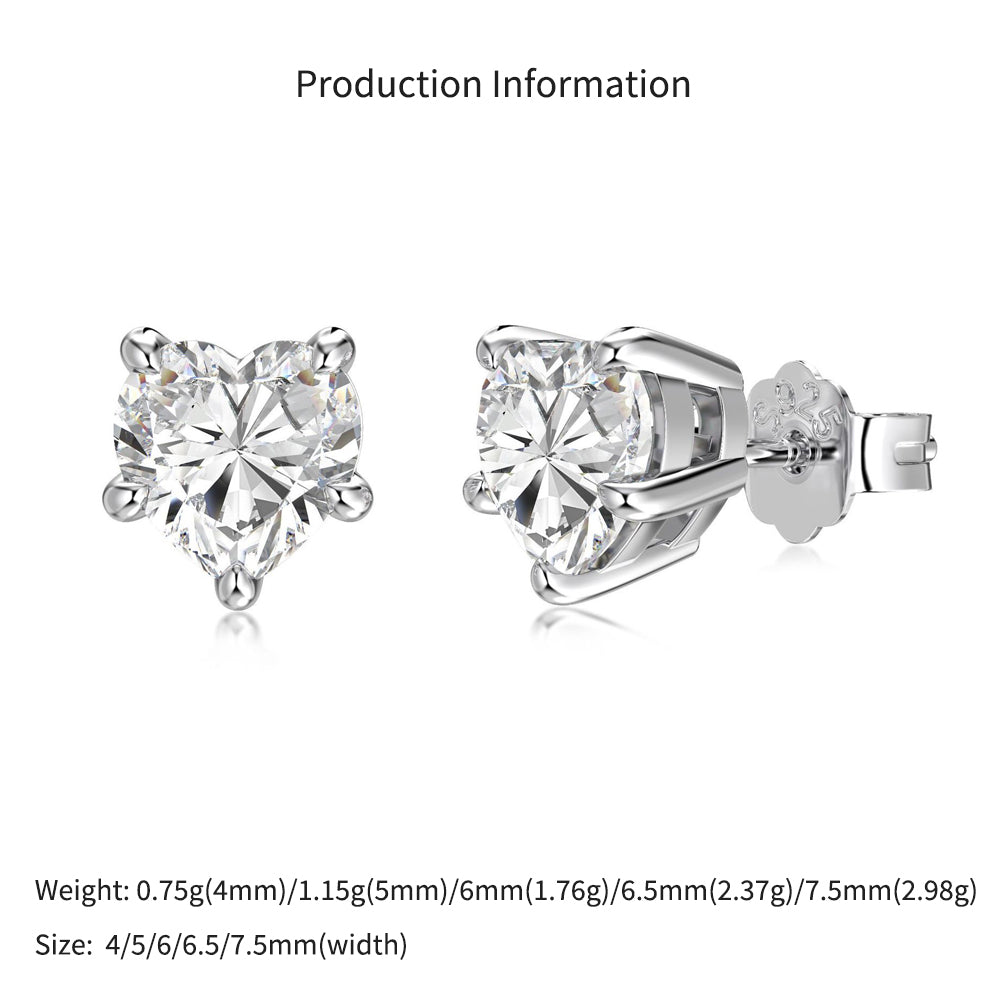 925 Sterling Silver Heart Cut White CZ Stud Earrings 40200776