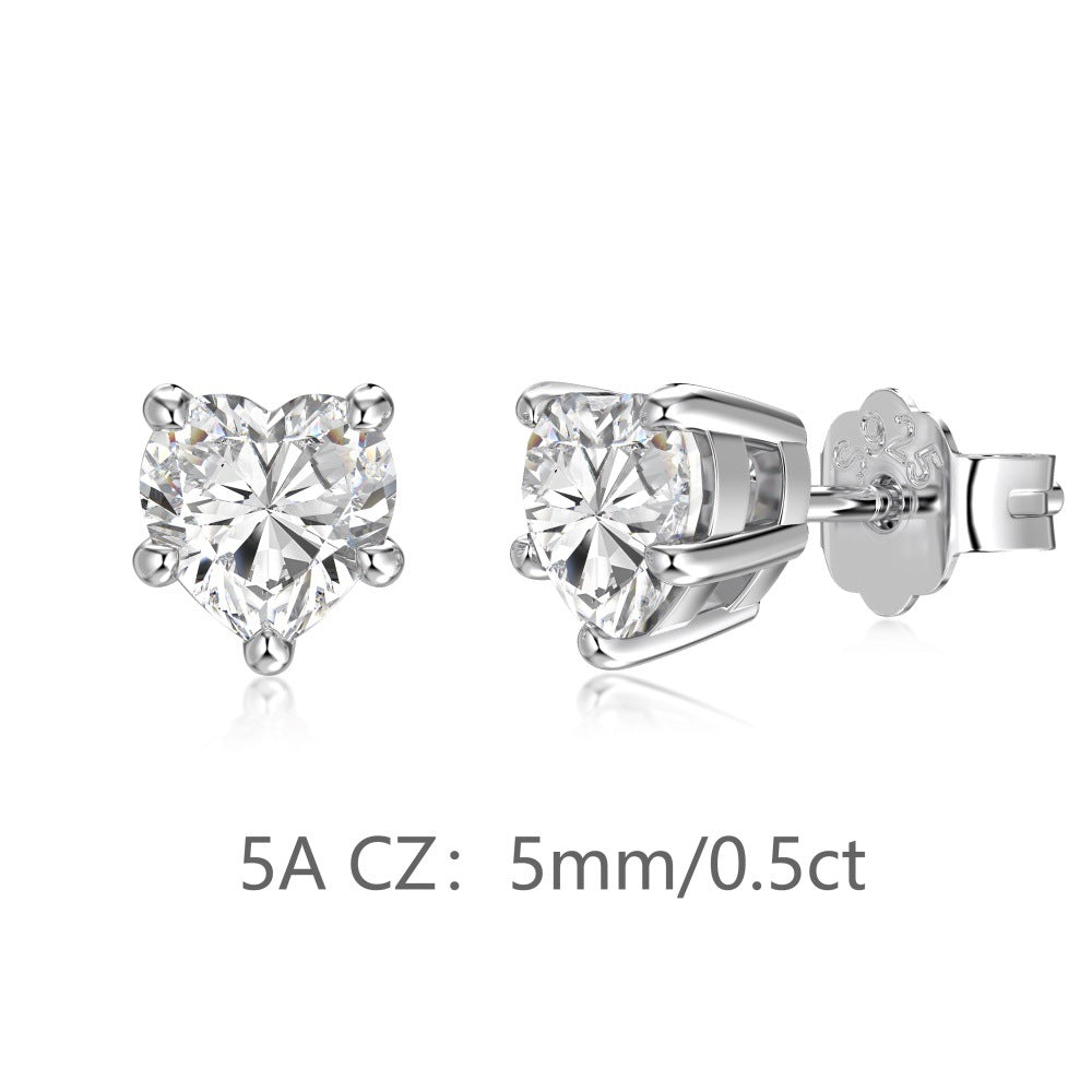 925 Sterling Silver Heart Cut White CZ Stud Earrings 40200776