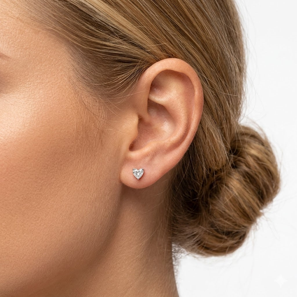 925 Sterling Silver Heart Cut White CZ Stud Earrings 40200776
