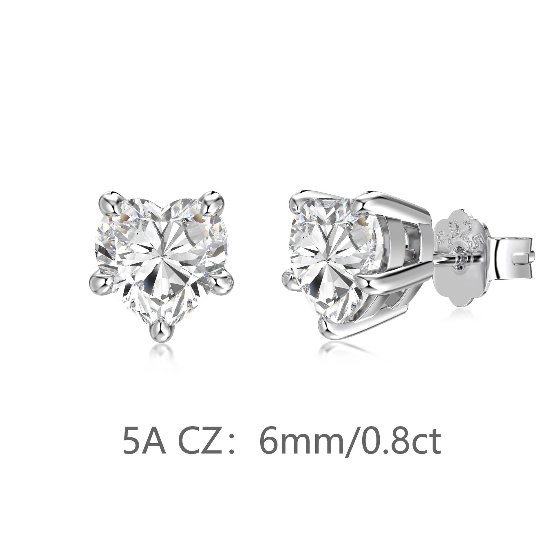 925 Sterling Silver Heart Cut White CZ Stud Earrings 40200776