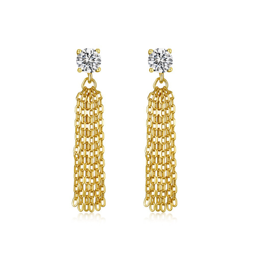 925 Sterling Silver Round CZ Chain Fringe Drop Earrings 40200778