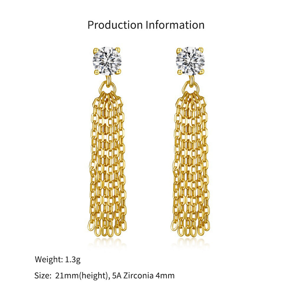 925 Sterling Silver Round CZ Chain Fringe Drop Earrings 40200778