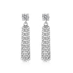 925 Sterling Silver Round CZ Chain Fringe Drop Earrings 40200778
