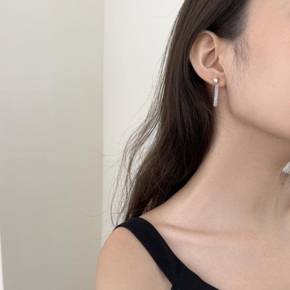 925 Sterling Silver Round CZ Chain Fringe Drop Earrings 40200778