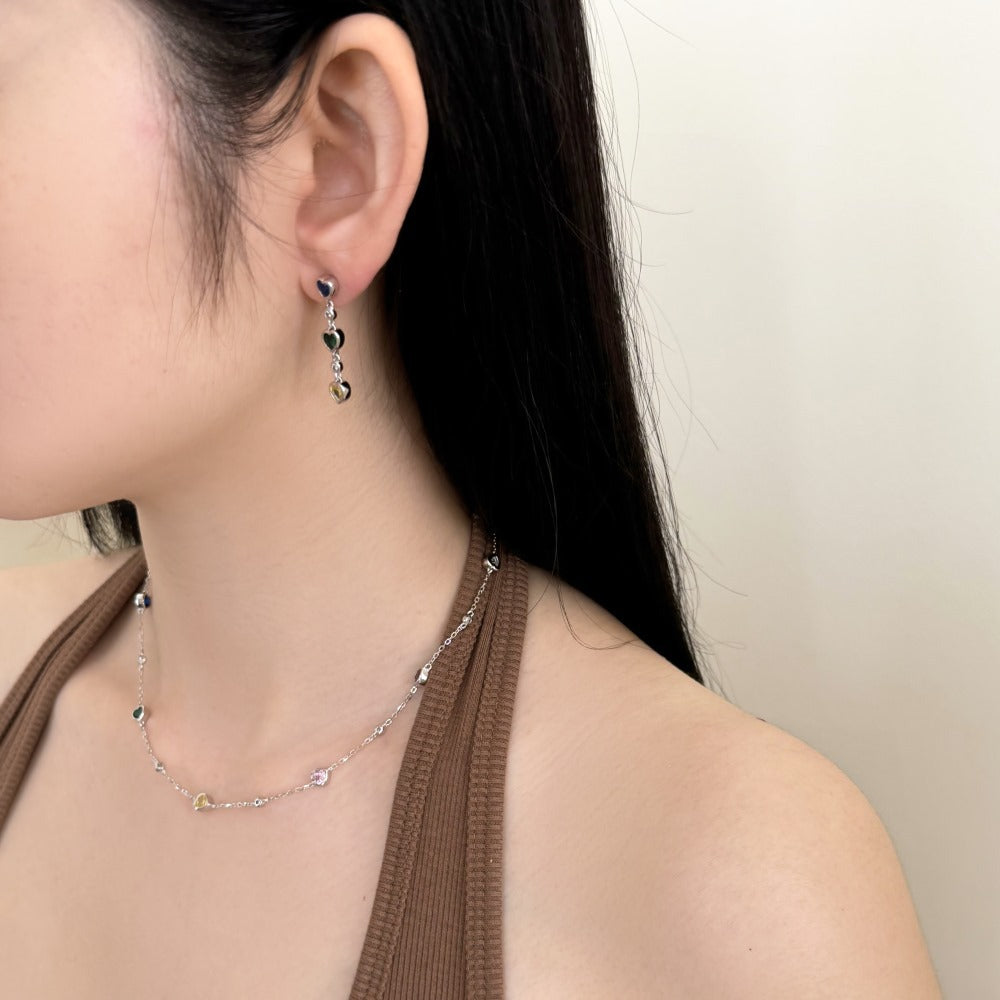 925 Sterling Silver Multi-Color Heart CZ Drop Earrings 40200779