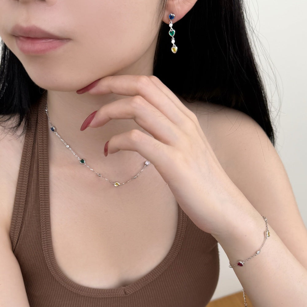 925 Sterling Silver Multi-Color Heart CZ Drop Earrings 40200779