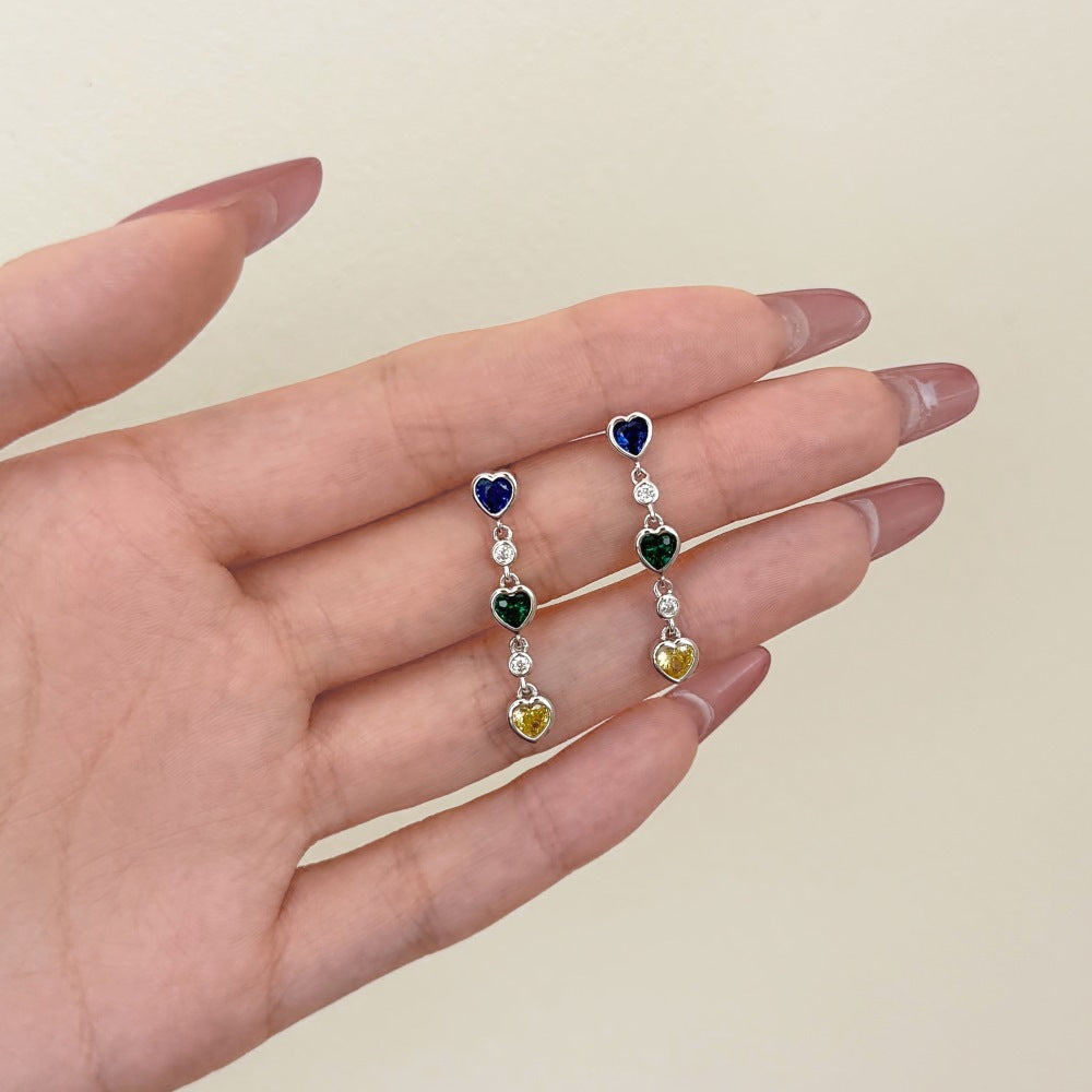 925 Sterling Silver Multi-Color Heart CZ Drop Earrings 40200779