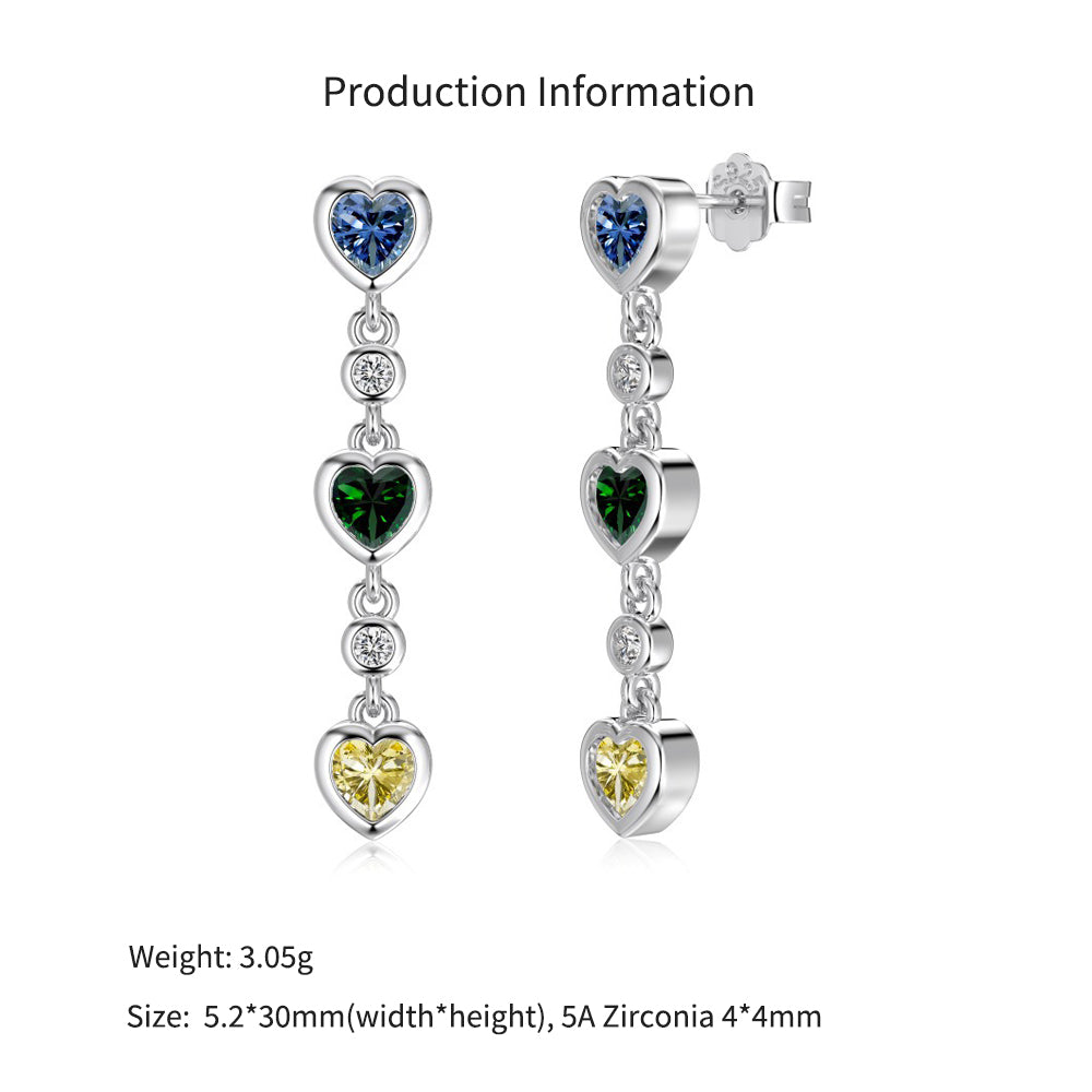 925 Sterling Silver Multi-Color Heart CZ Drop Earrings 40200779
