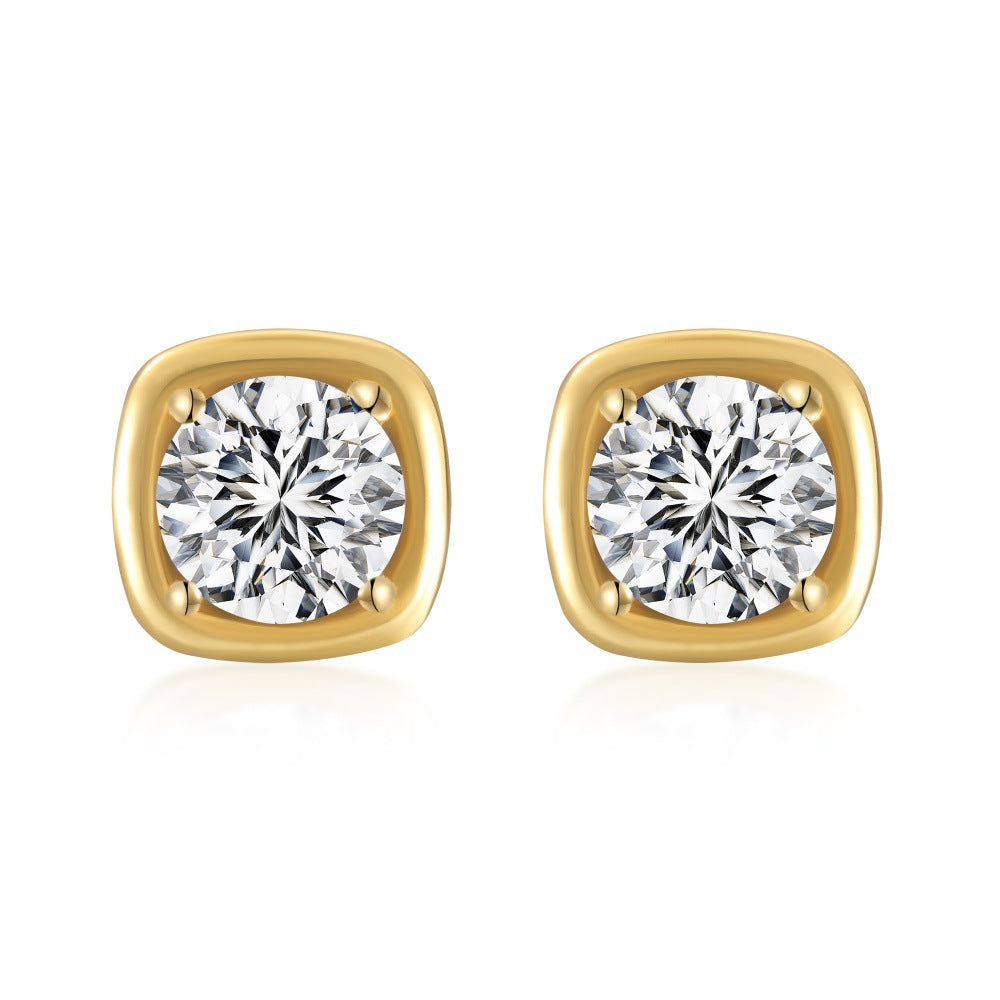 925 Sterling Silver Round CZ Cushion Frame Stud Earrings 40200780