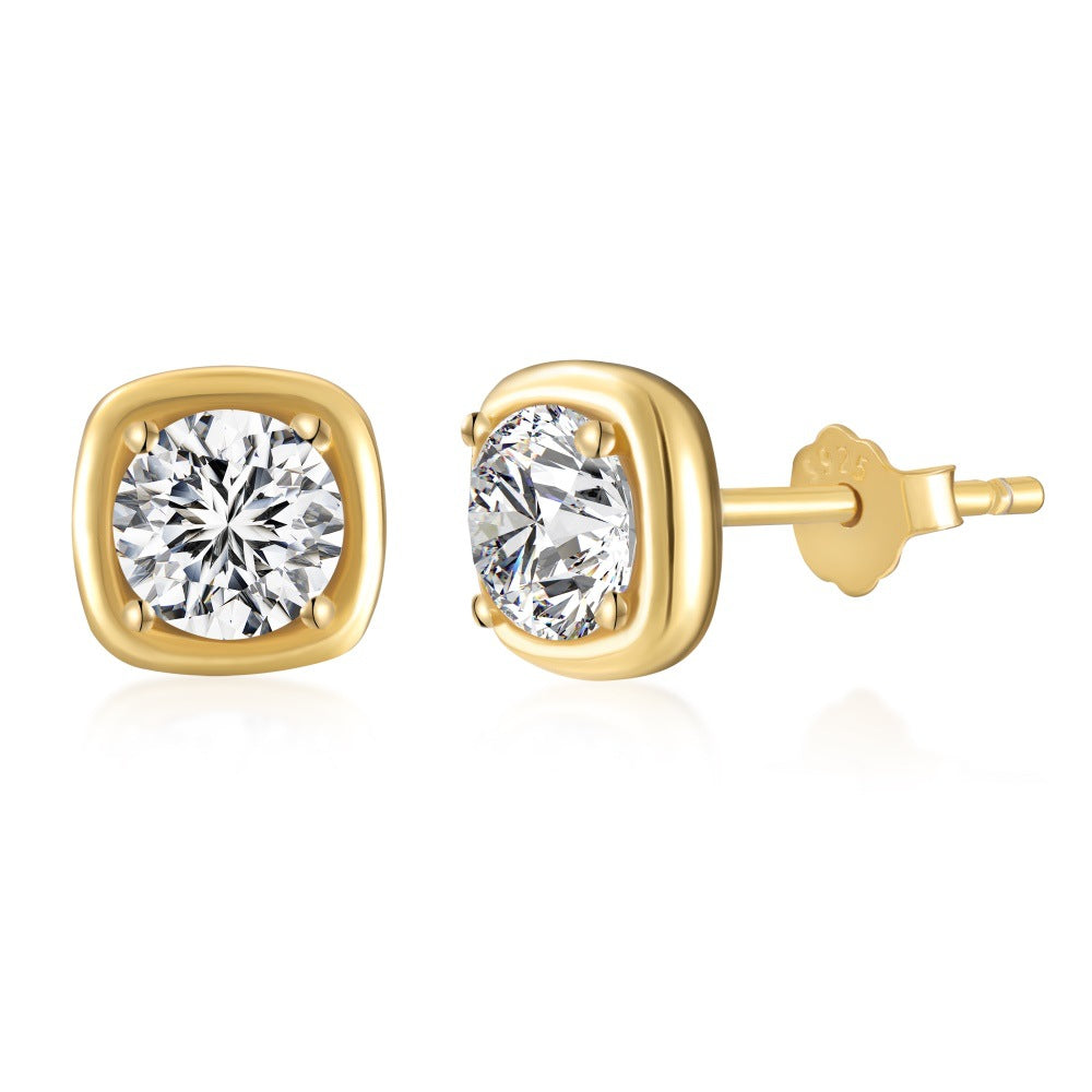 925 Sterling Silver Round CZ Cushion Frame Stud Earrings 40200780