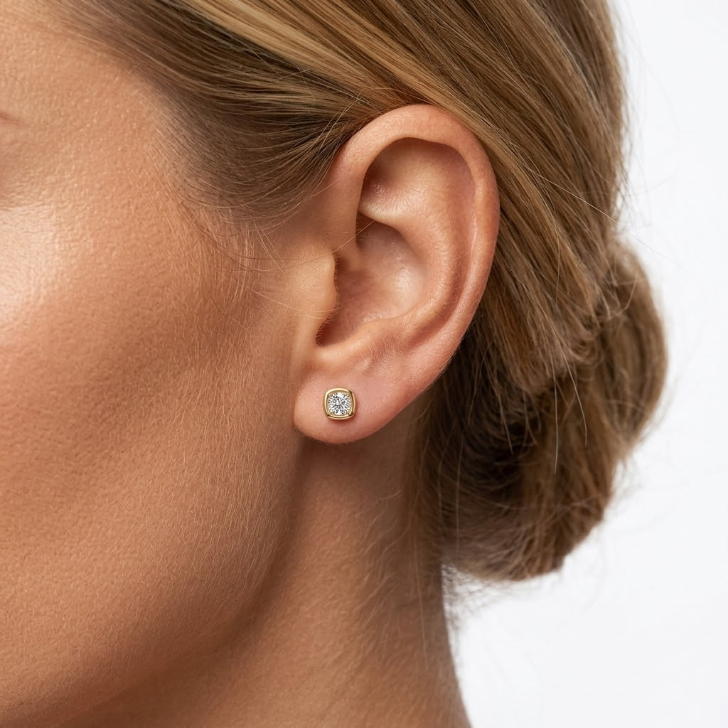 925 Sterling Silver Round CZ Cushion Frame Stud Earrings 40200780