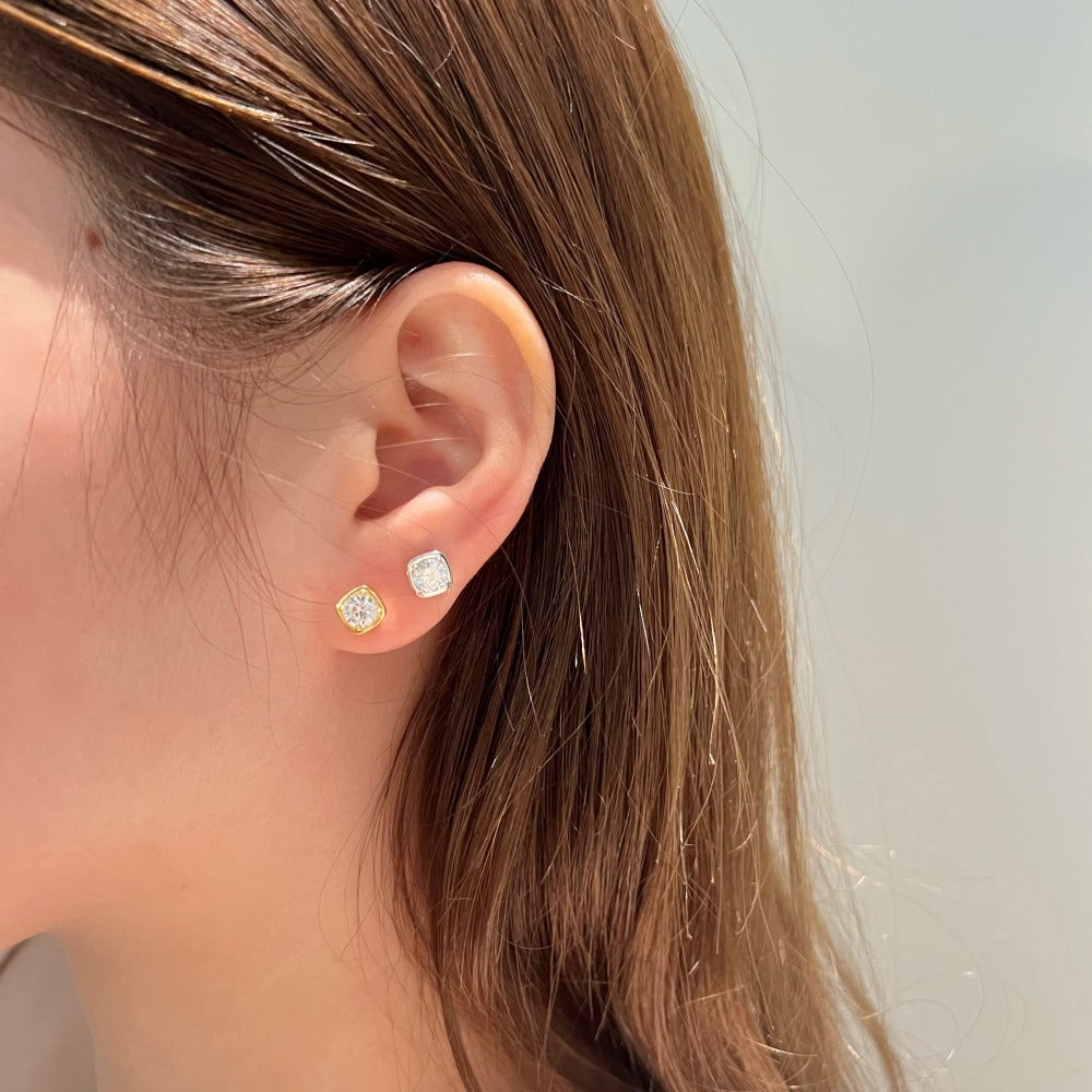 925 Sterling Silver Round CZ Cushion Frame Stud Earrings 40200780