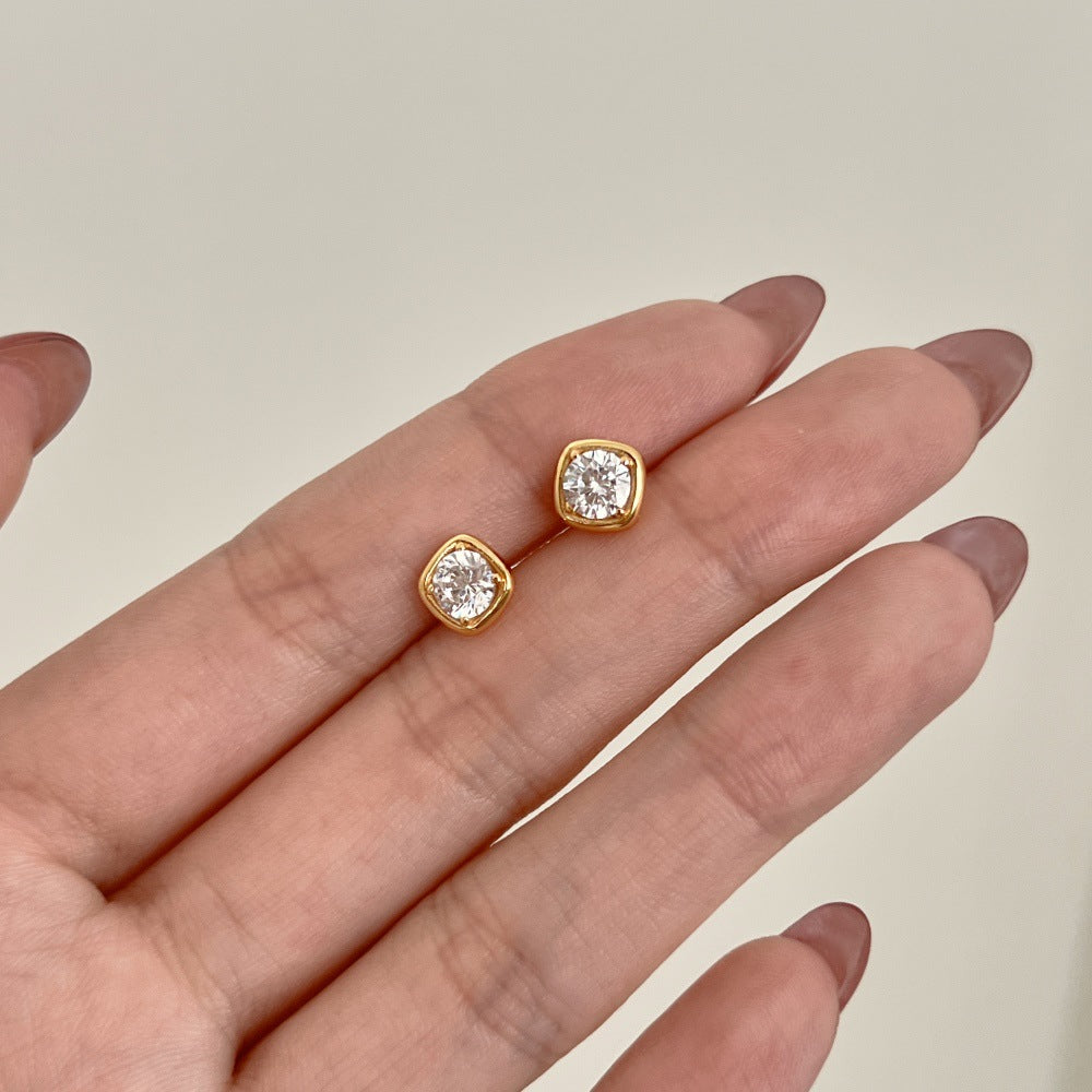 925 Sterling Silver Round CZ Cushion Frame Stud Earrings 40200780