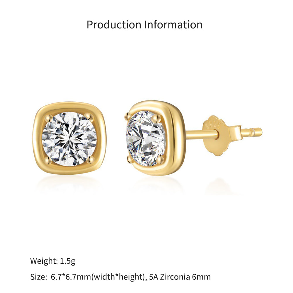 925 Sterling Silver Round CZ Cushion Frame Stud Earrings 40200780
