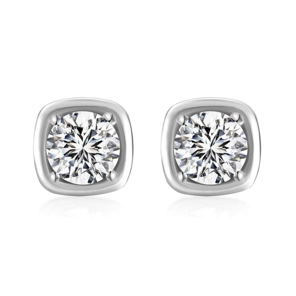 925 Sterling Silver Round CZ Cushion Frame Stud Earrings 40200780
