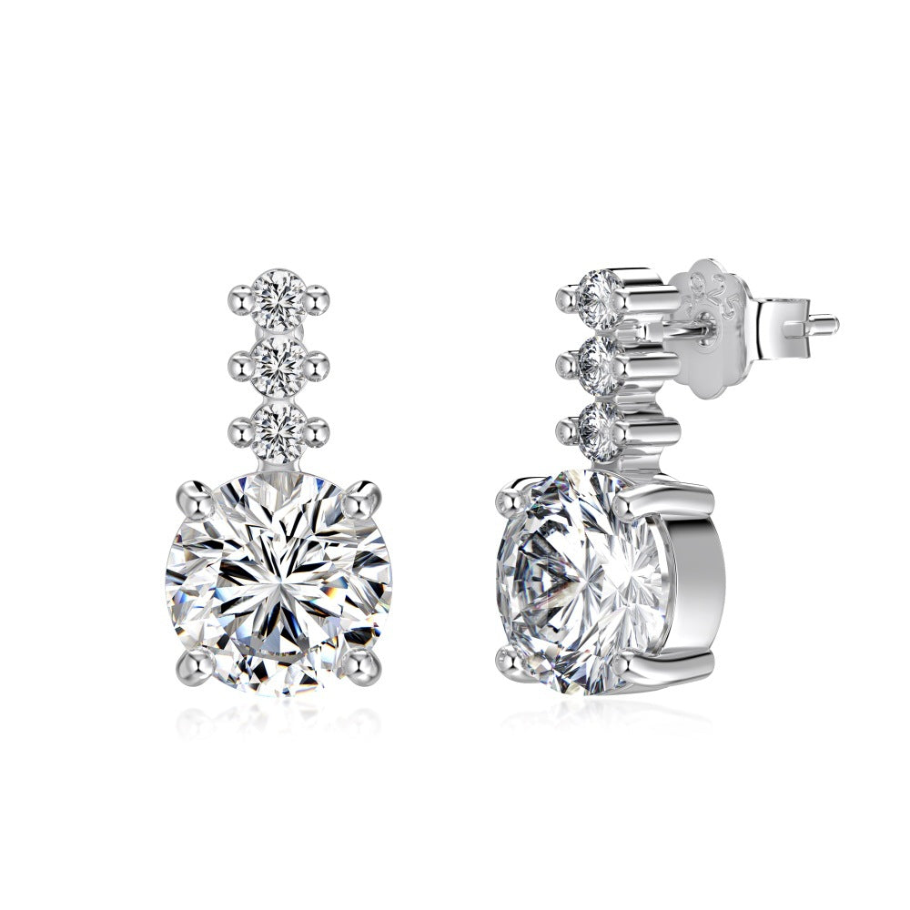 925 Sterling Silver Round CZ Linear Drop Stud Earrings 40200781