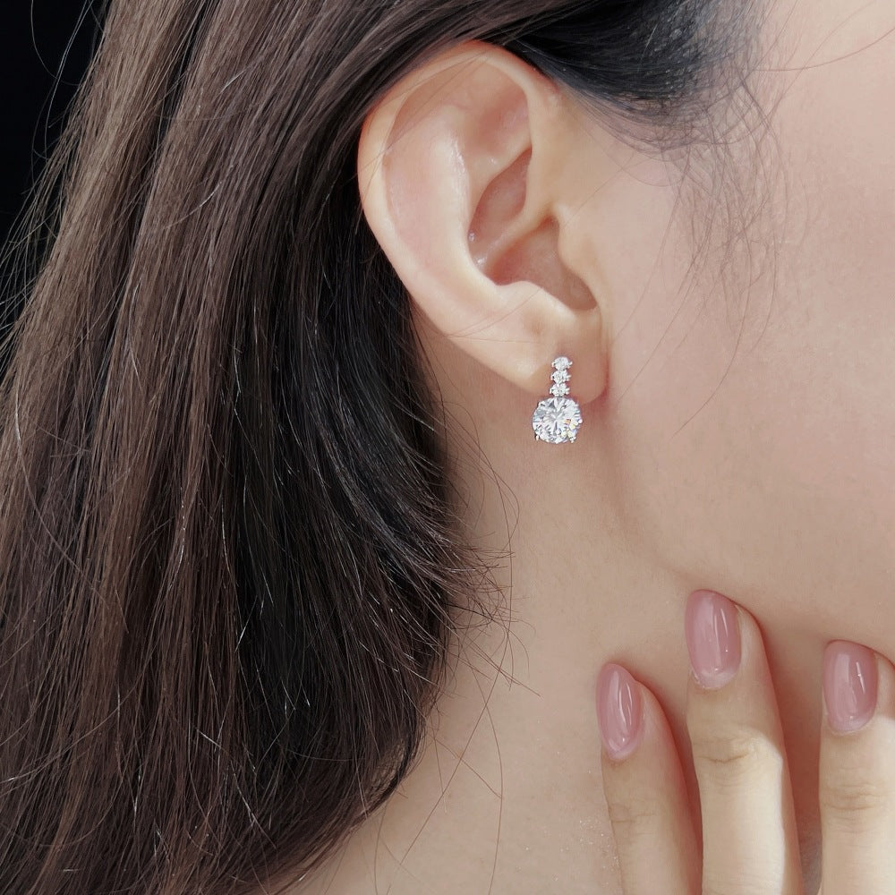 925 Sterling Silver Round CZ Linear Drop Stud Earrings 40200781