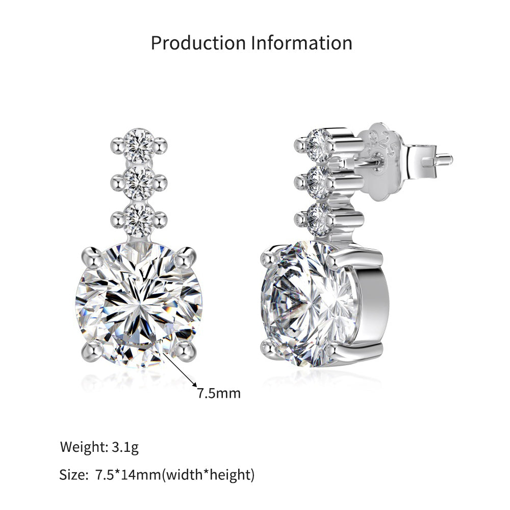 925 Sterling Silver Round CZ Linear Drop Stud Earrings 40200781
