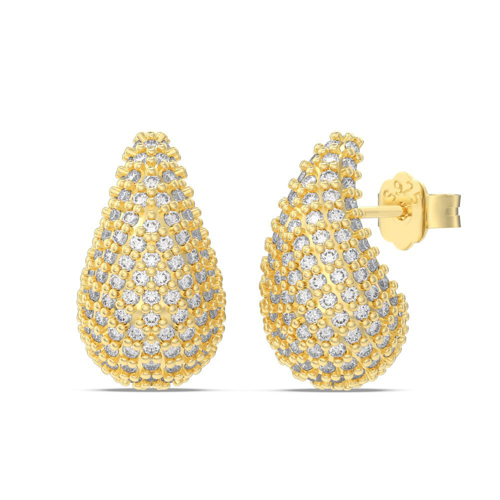 925 Sterling Silver Chunky Pave CZ Teardrop Stud Earrings 40200784