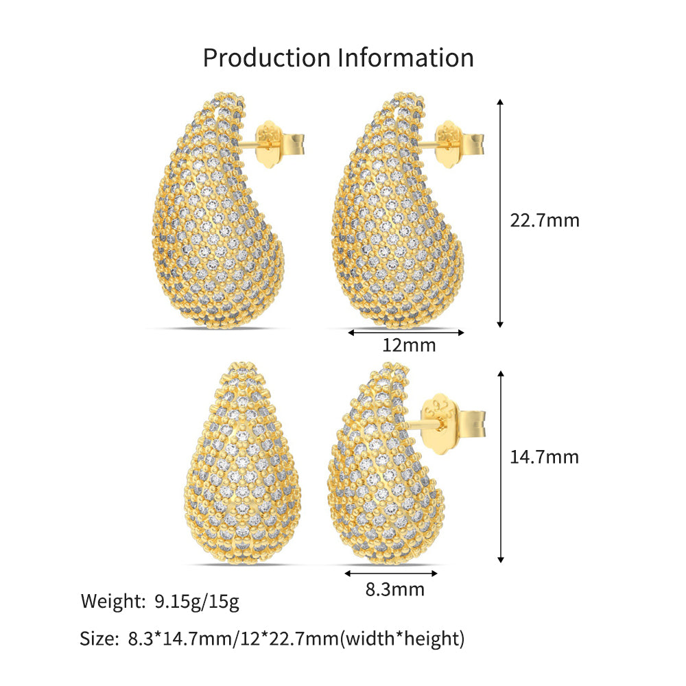 925 Sterling Silver Chunky Pave CZ Teardrop Stud Earrings 40200784