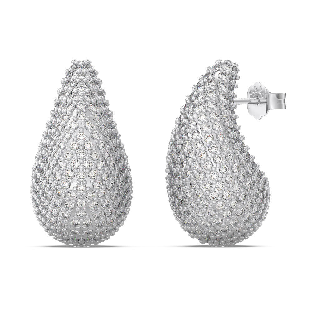 925 Sterling Silver Chunky Pave CZ Teardrop Stud Earrings 40200784