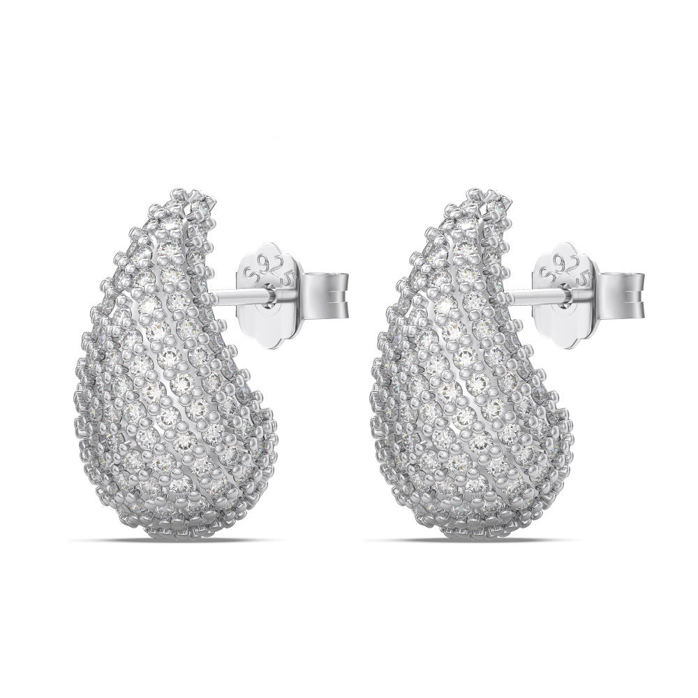 925 Sterling Silver Chunky Pave CZ Teardrop Stud Earrings 40200784