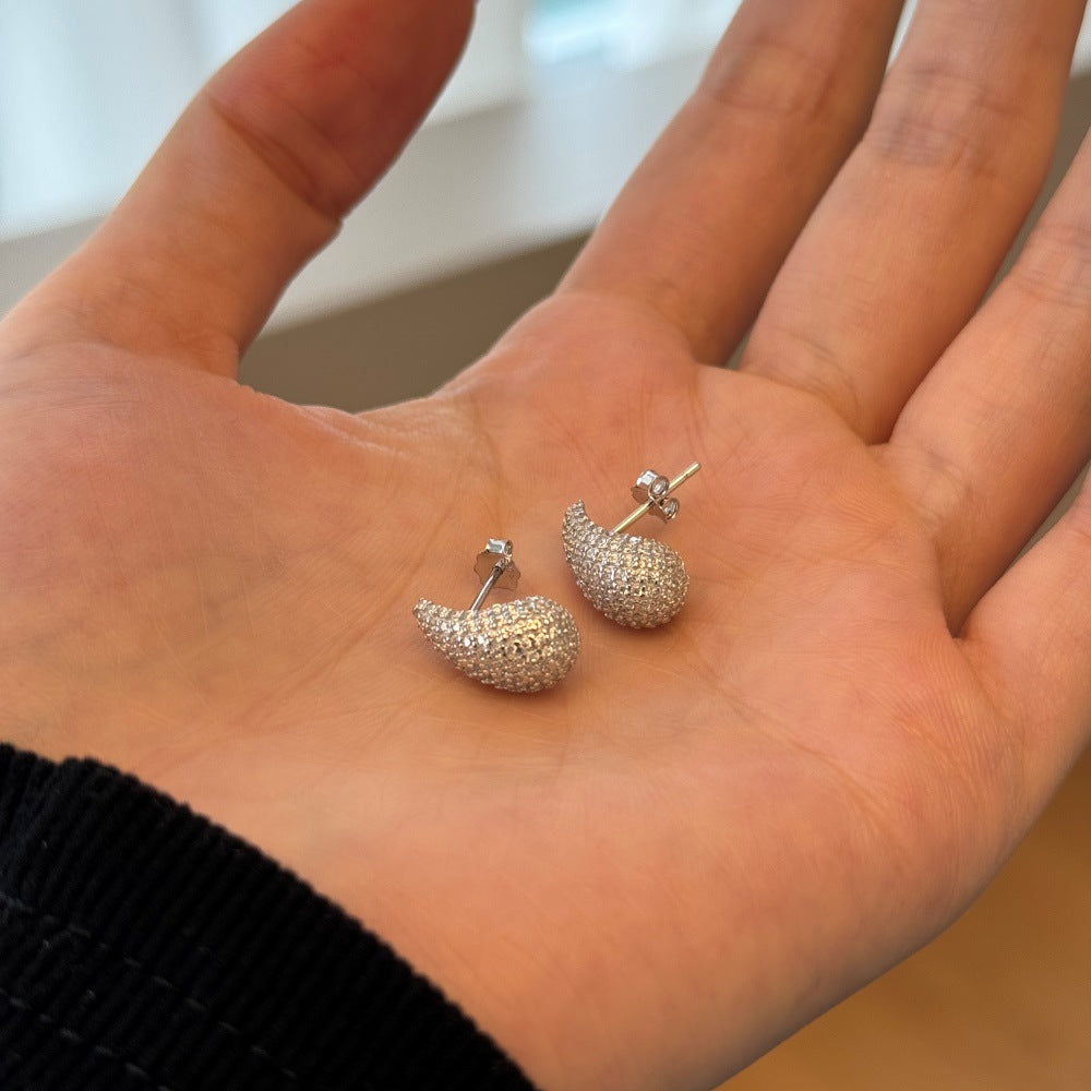 925 Sterling Silver Chunky Pave CZ Teardrop Stud Earrings 40200784