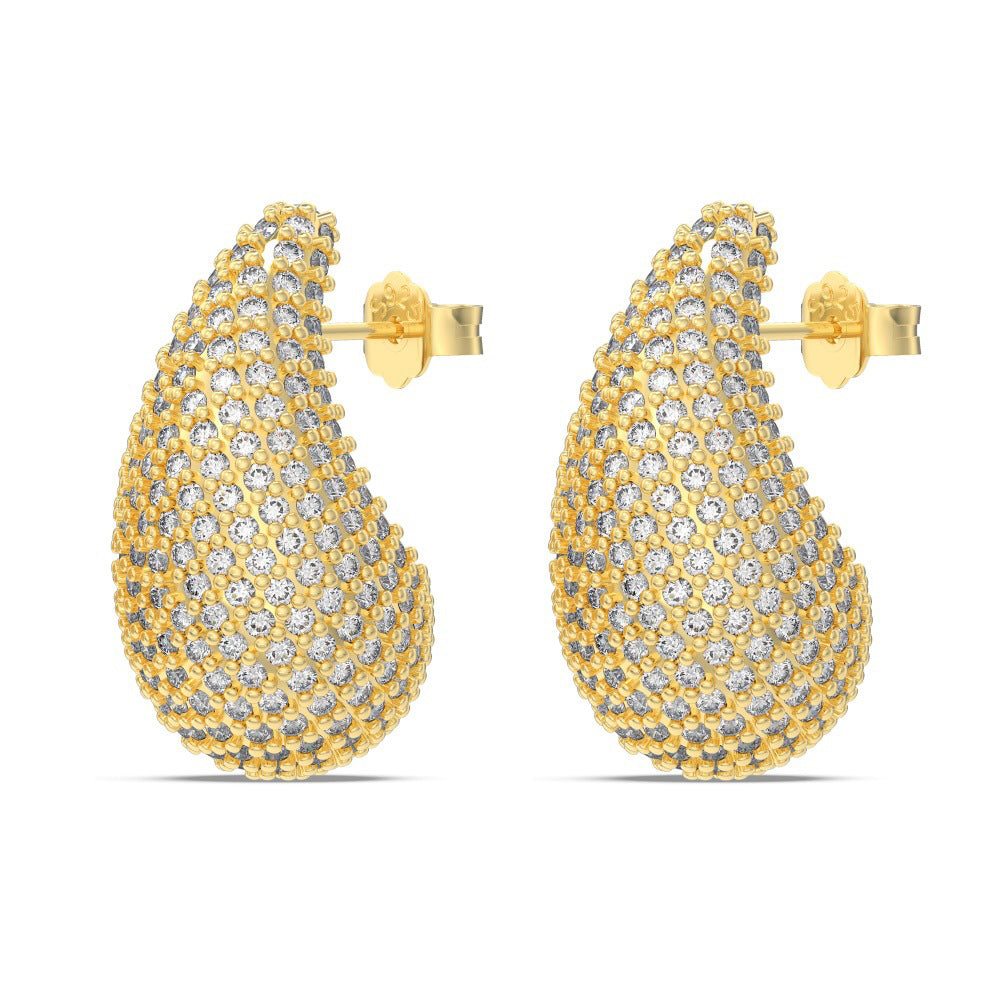 925 Sterling Silver Chunky Pave CZ Teardrop Stud Earrings 40200784