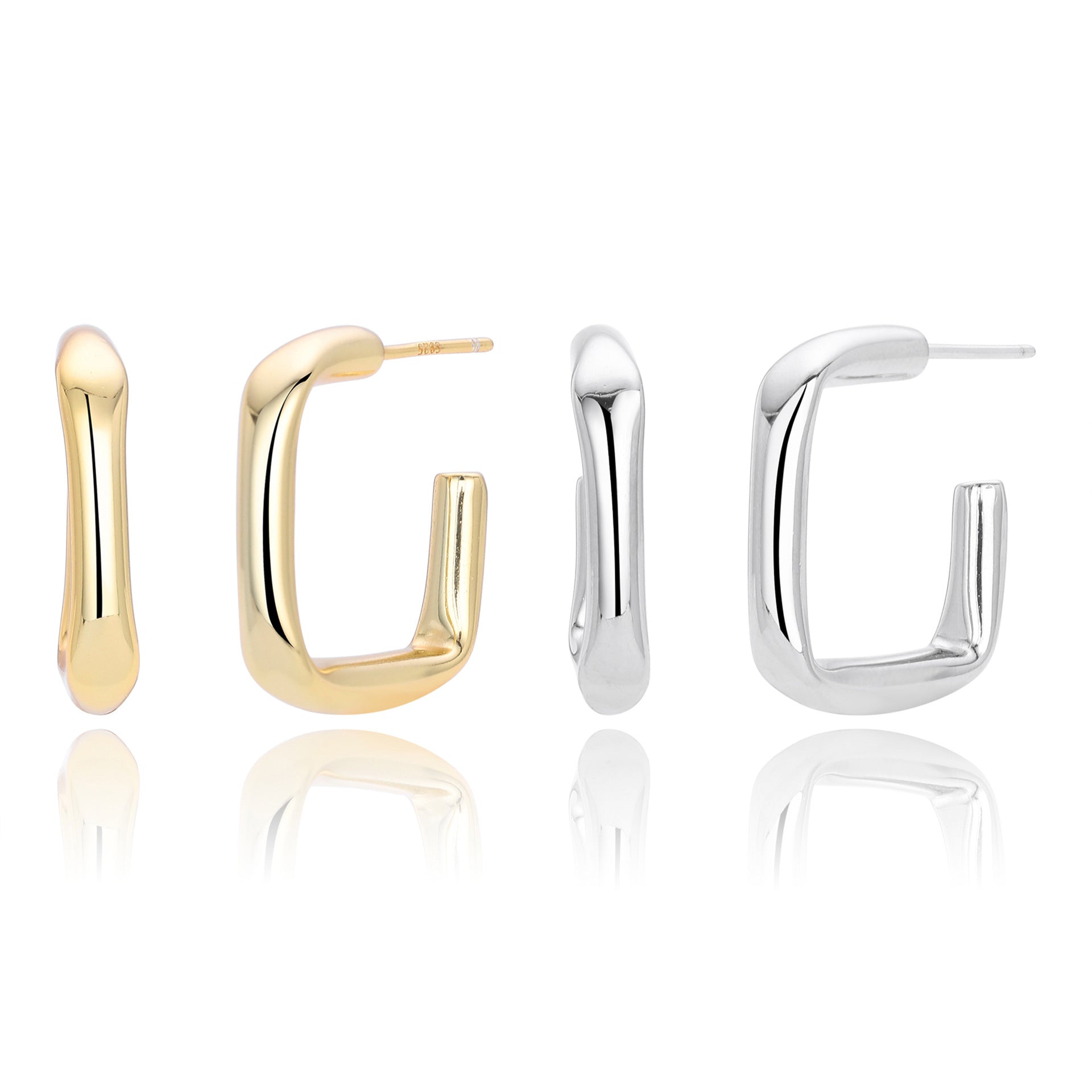 925 Sterling Silver Rectangular Hollow C-Shape Hoop Earrings 40400134