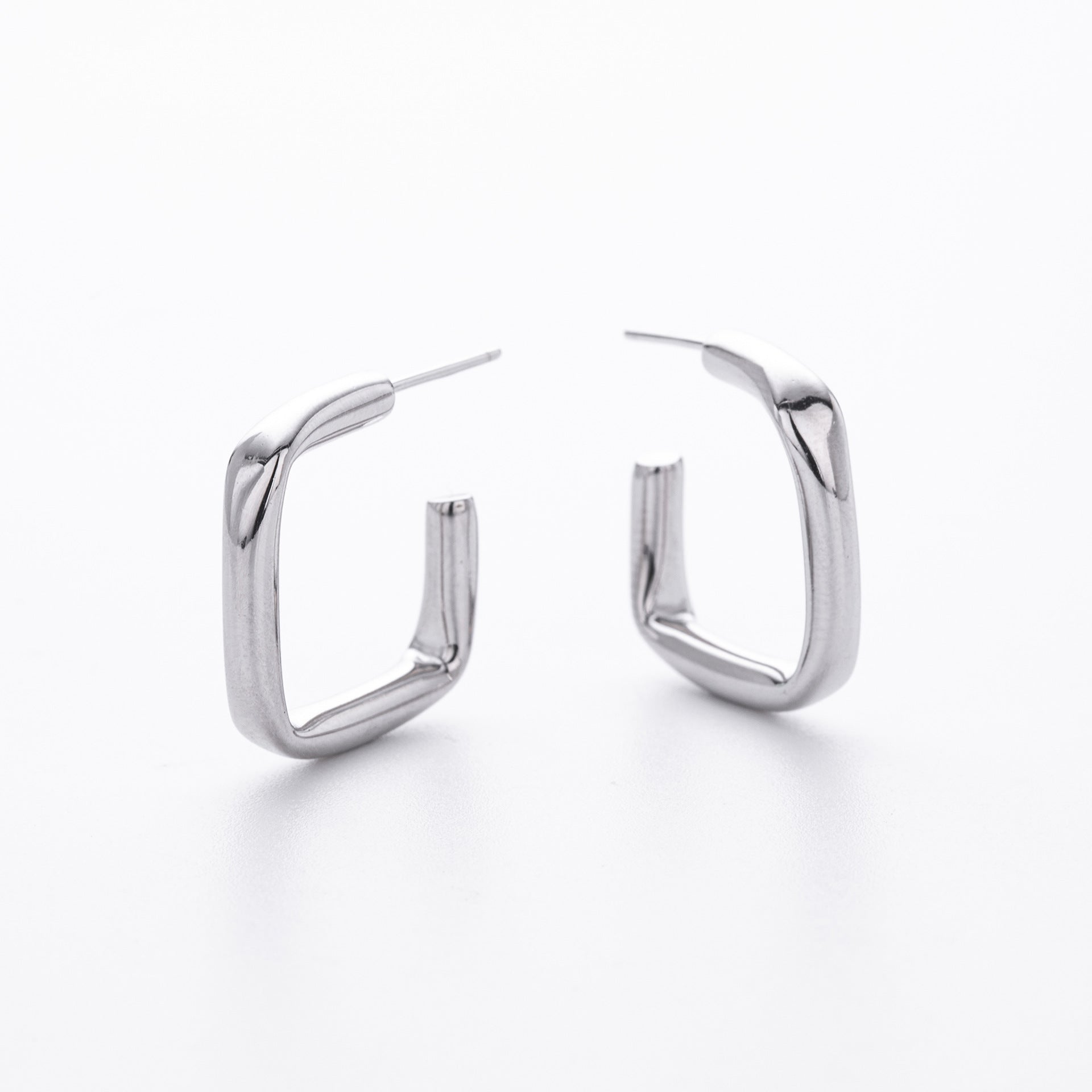 925 Sterling Silver Rectangular Hollow C-Shape Hoop Earrings 40400134